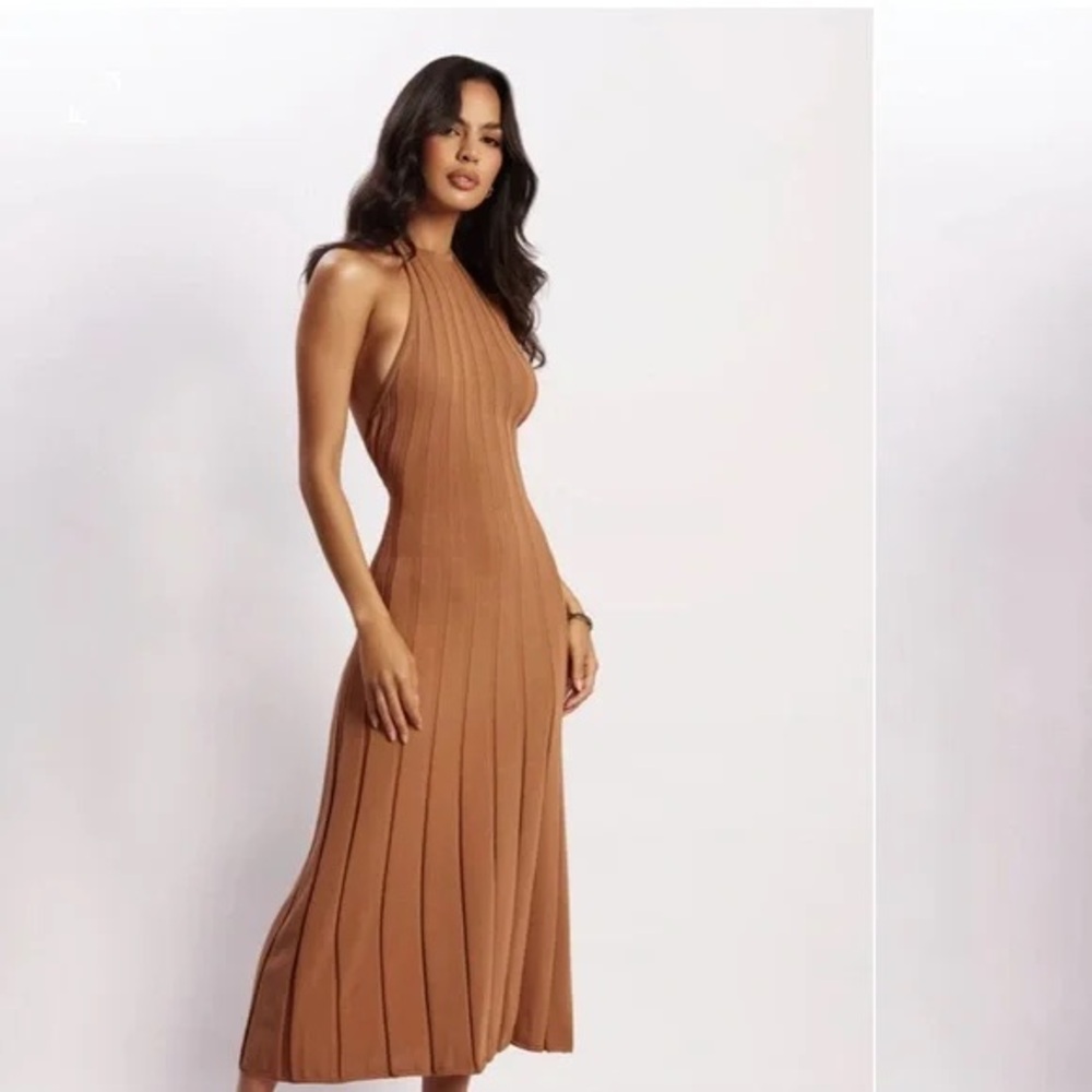 Meshki tan brown Adrienne halter dress BNWT